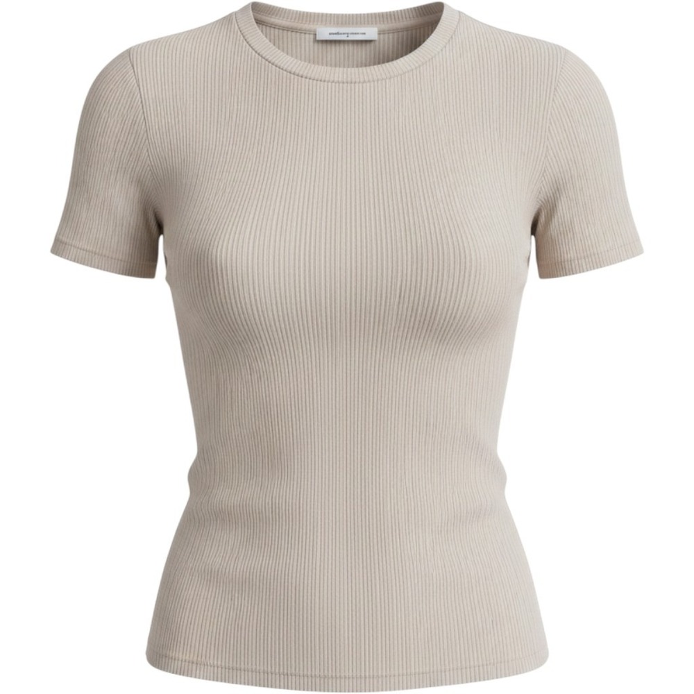 Perfect White Tee Etta T-Shirt Womens Small Beige Good Ribbed Supima Cotton